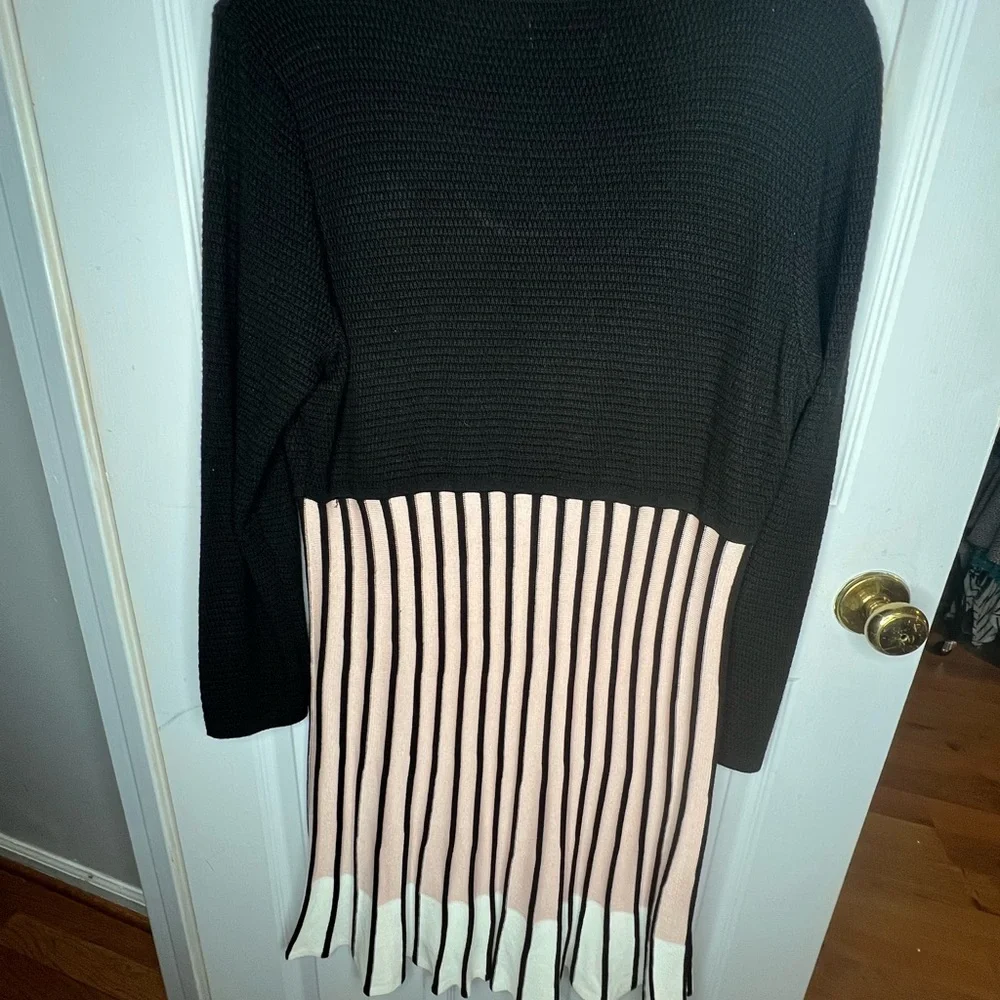 Calvin Klein Long Sleeve Dress with Blush Vertical Stripes - Picture 2 of 6